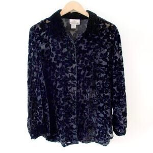 Vintage Velvet Burnout Sheer Silk Blend Blouse Size XL Whimsigoth Witchy Fairy